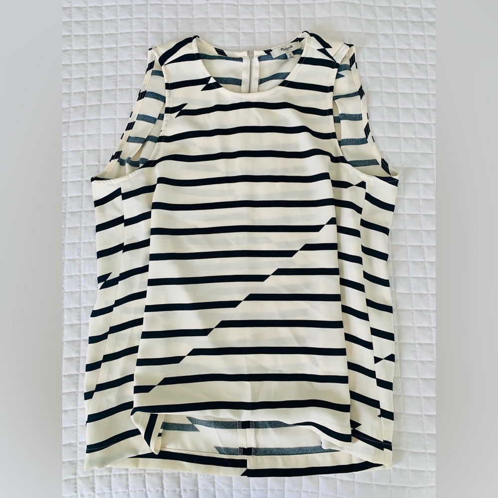 Madewell Black and White Striped Sleeveless Blouse